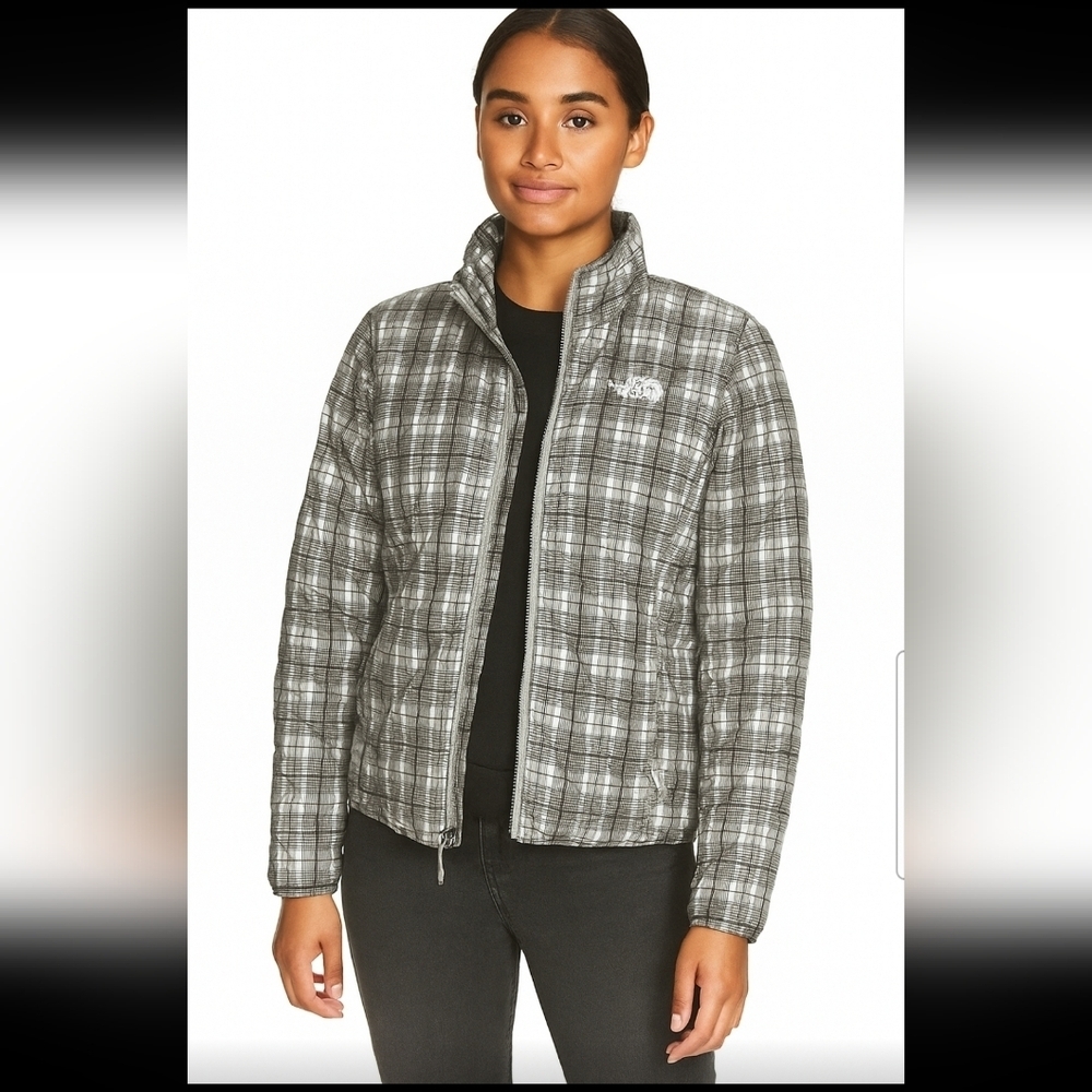 The North Face Black And White Womens Plaid Puffer Warm Winter Quilted Jacket S